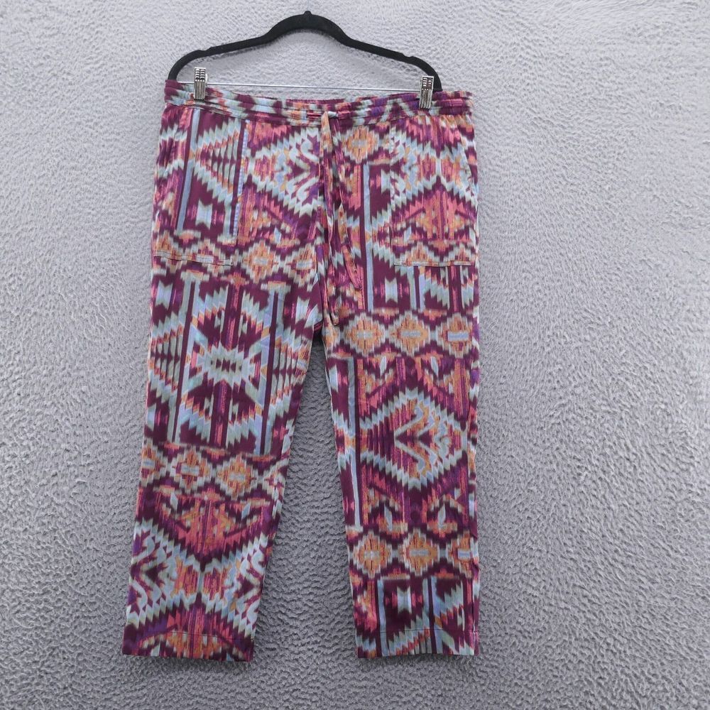 Anthropologie Lilka Womens Aztec Print Ankle Pant Small Petite Blue Pink Pull On